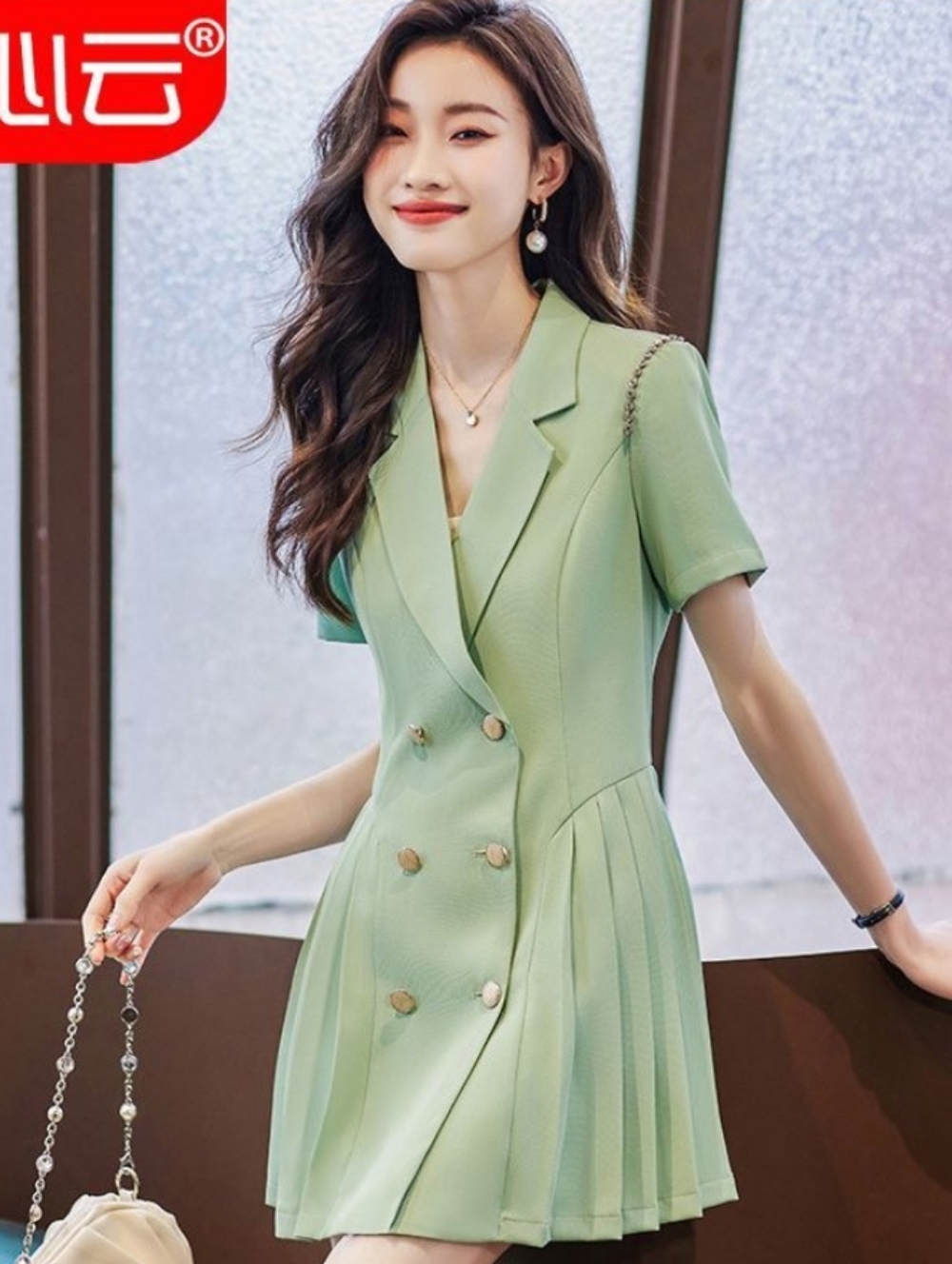 Light Green Pleated Mini Blazer Dress (NWOT)